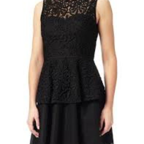 Adrianna Papell Black Lace Peplum Party Dress - Size 16 - Picture 2 of 10